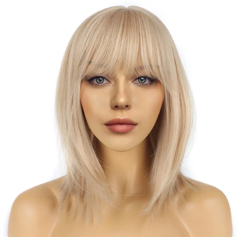 Blush Pink Short Synthetic Bang Wig