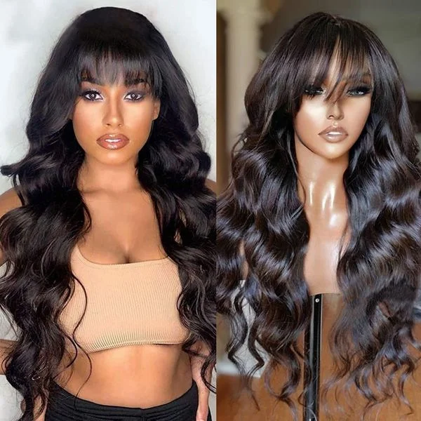 Body Wave 13x4 Lace Front Wig Human Hair Wigs With Bangs Glueless Pre Plucked