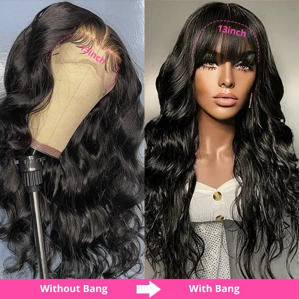 Body Wave 13x4 Lace Front Wig Human Hair Wigs With Bangs Glueless Pre Plucked