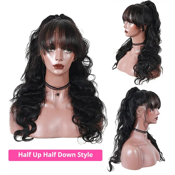 Body Wave 13x4 Lace Front Wig Human Hair Wigs With Bangs Glueless Pre Plucked