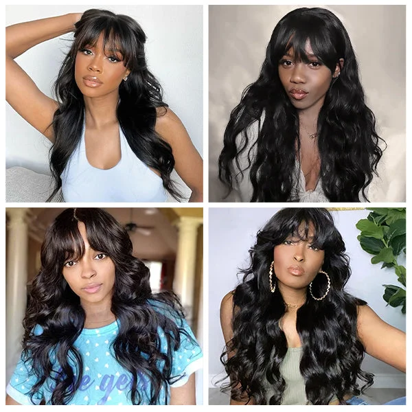 Body Wave 13x4 Lace Front Wig Human Hair Wigs With Bangs Glueless Pre Plucked