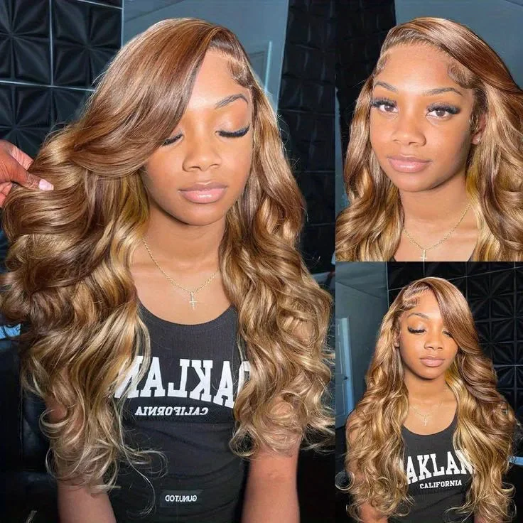 Ombre Highlight Wig 3D Body Wave 5x5 13x4 13x6 Lace Human Hair Wigs P4/27 Color