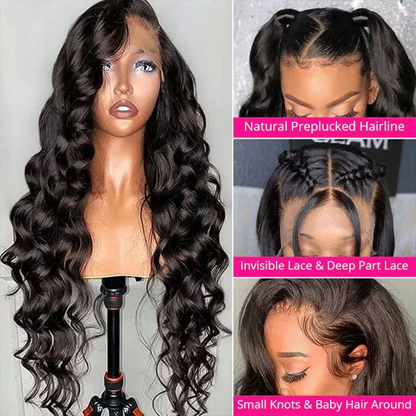 Hairsmarket Glueless Loose Wave Wigs 13x4 HD Lace Front Wigs Pre Plucked Human Hair Wigs