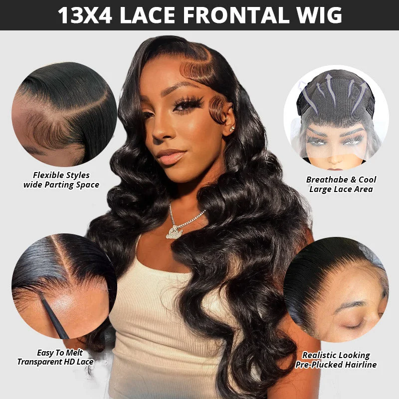 Hairsmarket Glueless Loose Wave Wigs 13x4 HD Lace Front Wigs Pre Plucked Human Hair Wigs