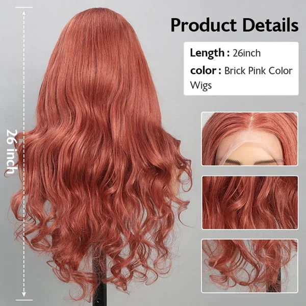 Lolly Hair New Arrival Brick Pink 13x4 HD Lace Front Wig Body Wave Colored Human Hair Wigs