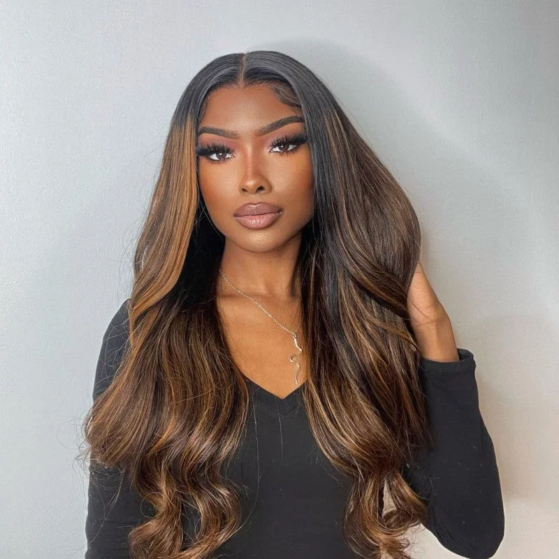 Brown Highlight Skin Lace Wigs Ashimary Body Wave Virgin Hair