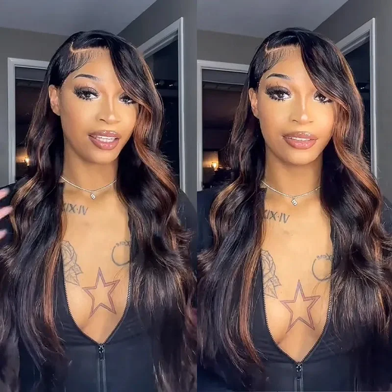 Brown Highlight Skin Lace Wigs Ashimary Body Wave Virgin Hair