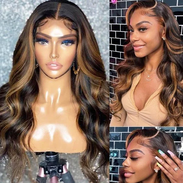 Brown Highlight Skin Lace Wigs Ashimary Body Wave Virgin Hair