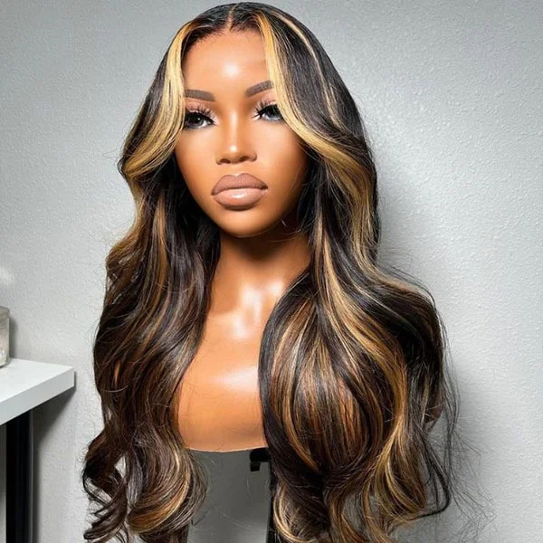 Brown Highlight Skin Lace Wigs Ashimary Body Wave Virgin Hair