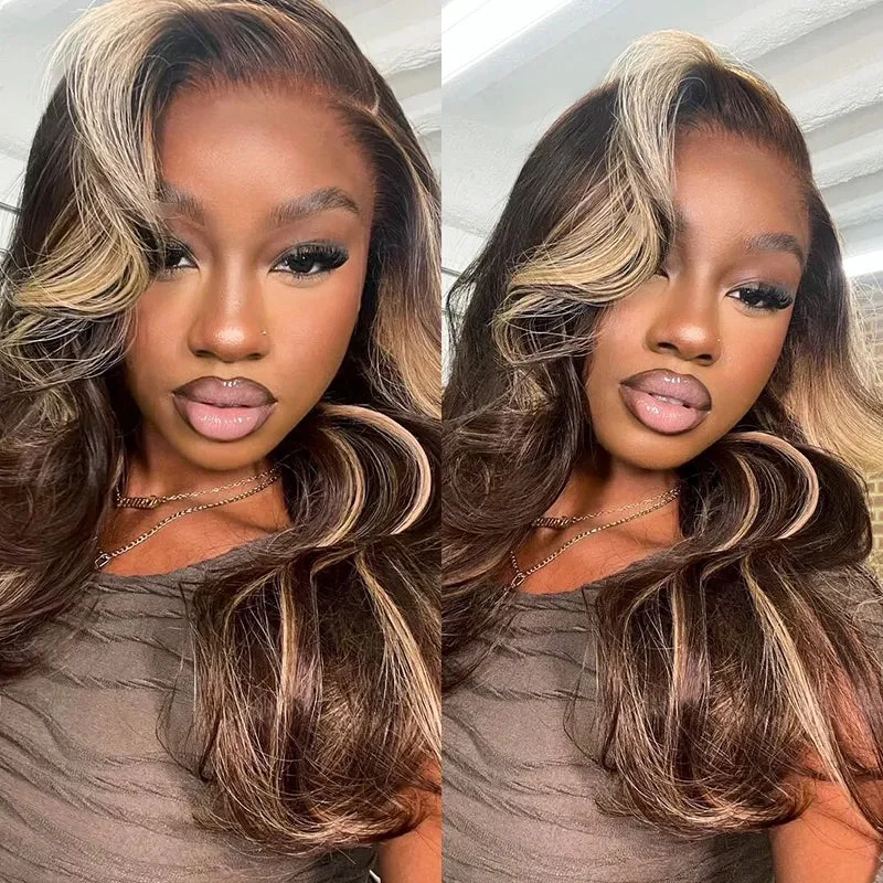 Brown Highlight Skin Lace Wigs Ashimary Body Wave Virgin Hair