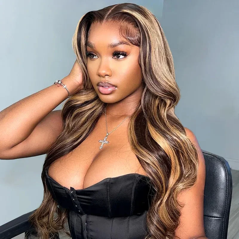 Brown Highlight Skin Lace Wigs Ashimary Body Wave Virgin Hair