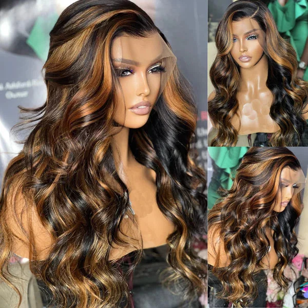 Brown Highlight Skin Lace Wigs Ashimary Body Wave Virgin Hair