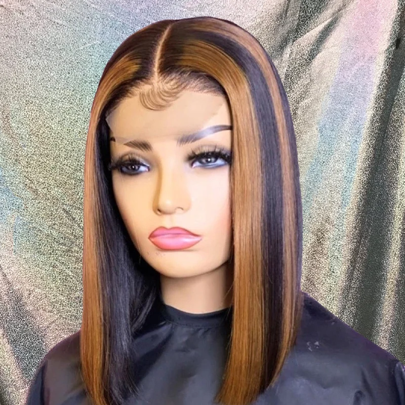 Brown Hightlight Bob Lace Frontal Wig