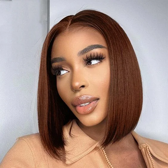 #4 Brown Straight Bob Wigs 150% / 180% Density Human Hair