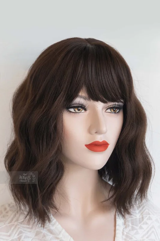 Brunette Wavy Synthetic Bob Wig with Bangs Mila