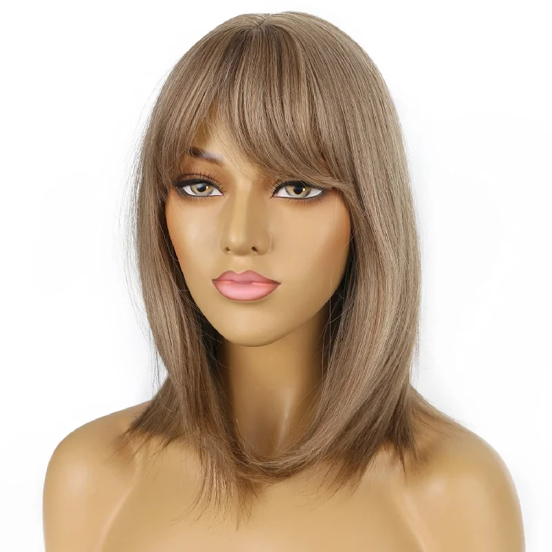 Cassie Light Brown Shoulder Length Synthetic Bang Wig