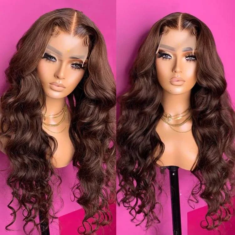 Chocolate Brown Wig 3D Body Wave 5x5 13x4 13x6 Lace Human Hair Wigs