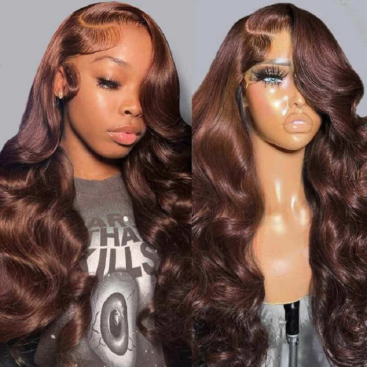 Chocolate Brown Wig 3D Body Wave 5x5 13x4 13x6 Lace Human Hair Wigs