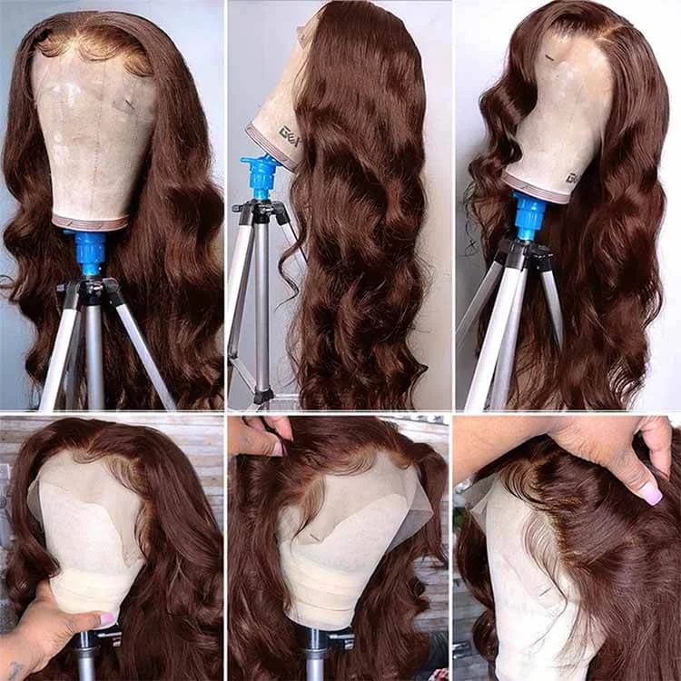 Chocolate Brown Wig 3D Body Wave 5x5 13x4 13x6 Lace Human Hair Wigs