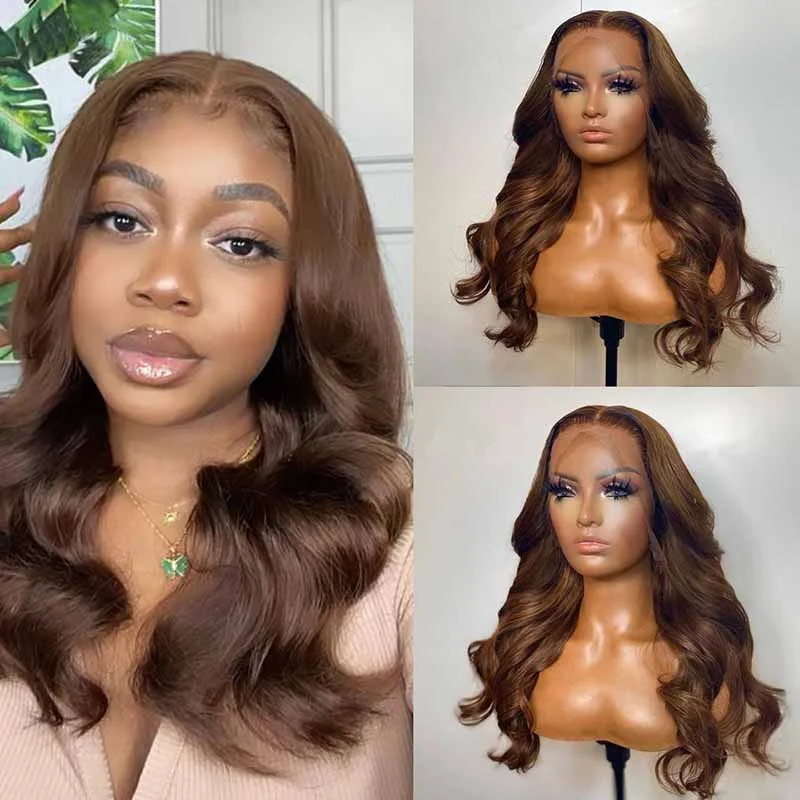 Chocolate Brown Wig 3D Body Wave 5x5 13x4 13x6 Lace Human Hair Wigs