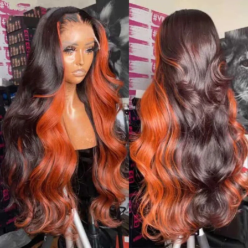 Chocolate Brown With Ginger Highlights 3D Body Wave 5X5 13x4 13x6 Lace Frontal Wigs