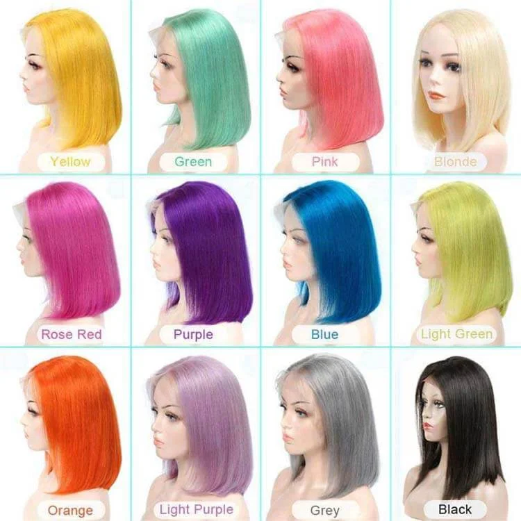 Colorful Short Bob Transparent Lace Wig Straight Brazilian Human Hair