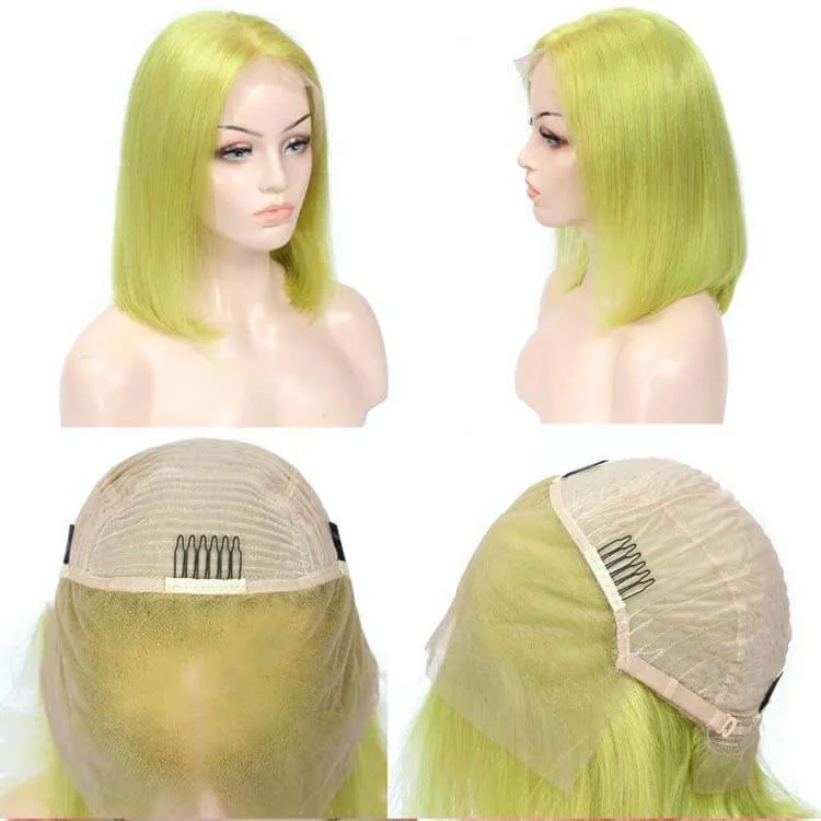 Colorful Short Bob Transparent Lace Wig Straight Brazilian Human Hair