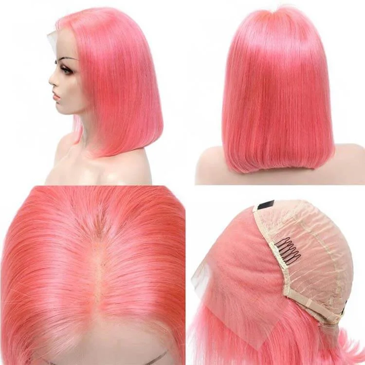 Colorful Short Bob Transparent Lace Wig Straight Brazilian Human Hair