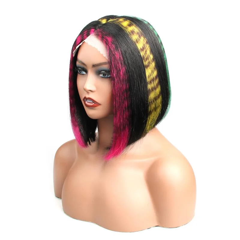 CUSTOM WIG| Tiger Stripes Print Bob Wig Glueless Lace Closure Wigs Human Virgin Hair