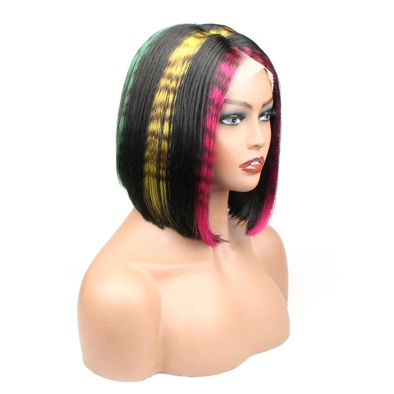 CUSTOM WIG| Tiger Stripes Print Bob Wig Glueless Lace Closure Wigs Human Virgin Hair