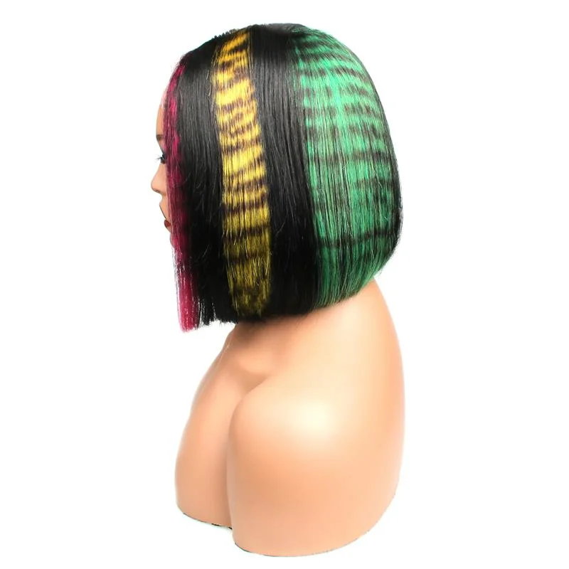 CUSTOM WIG| Tiger Stripes Print Bob Wig Glueless Lace Closure Wigs Human Virgin Hair