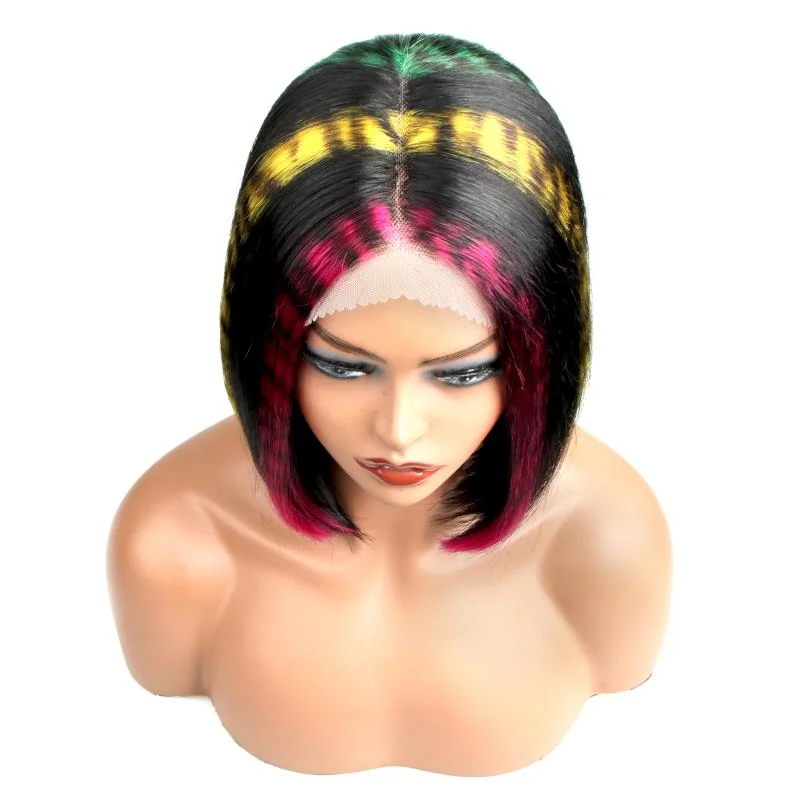 CUSTOM WIG| Tiger Stripes Print Bob Wig Glueless Lace Closure Wigs Human Virgin Hair