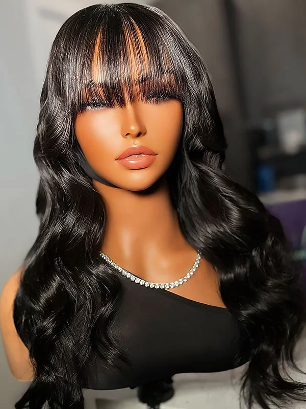 Junoda Hair Body Wave Wig With Bangs Brazilian Remy Human Hair Wigs For Women 150% Density cs1