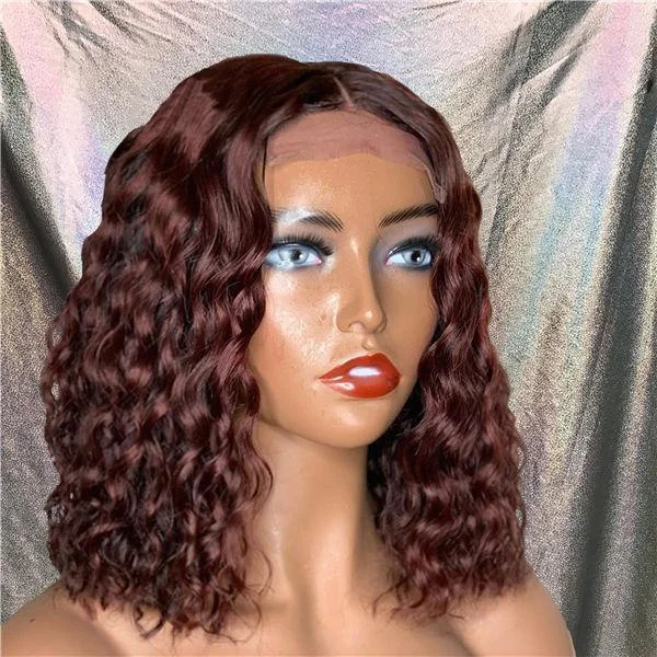 Dark Red Brown Roman Curly Bob Lace Frontal Wig