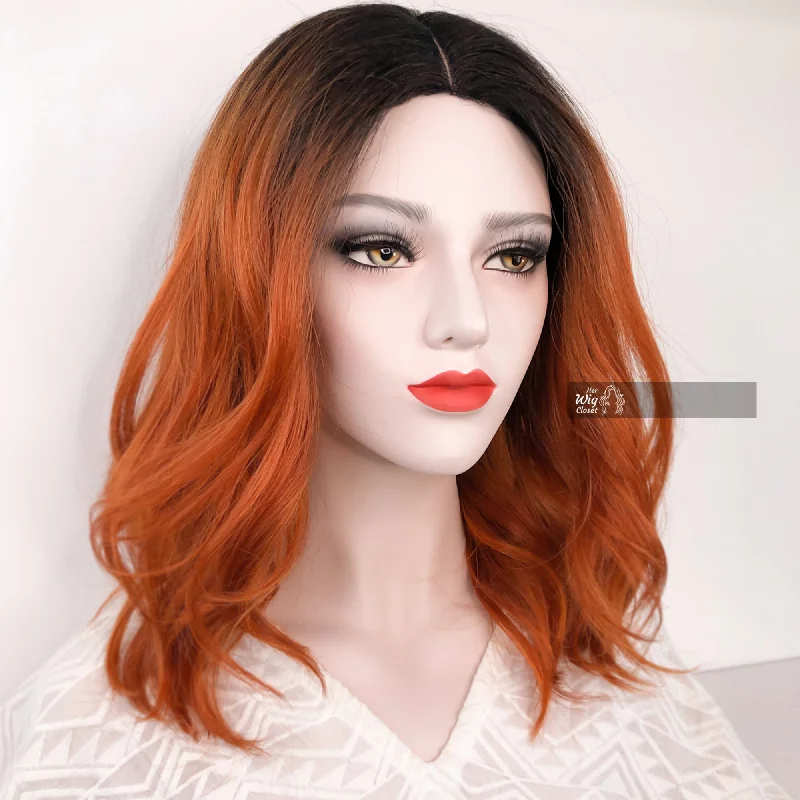 Dark Brown Ginger Red Ombre Wavy Lace Wig 12"" | Primrose