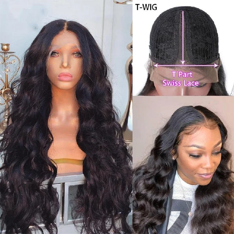 Body Wave 13x1x6 T Part Lace Human Hair Wigs Pre Plucked With Baby Hair