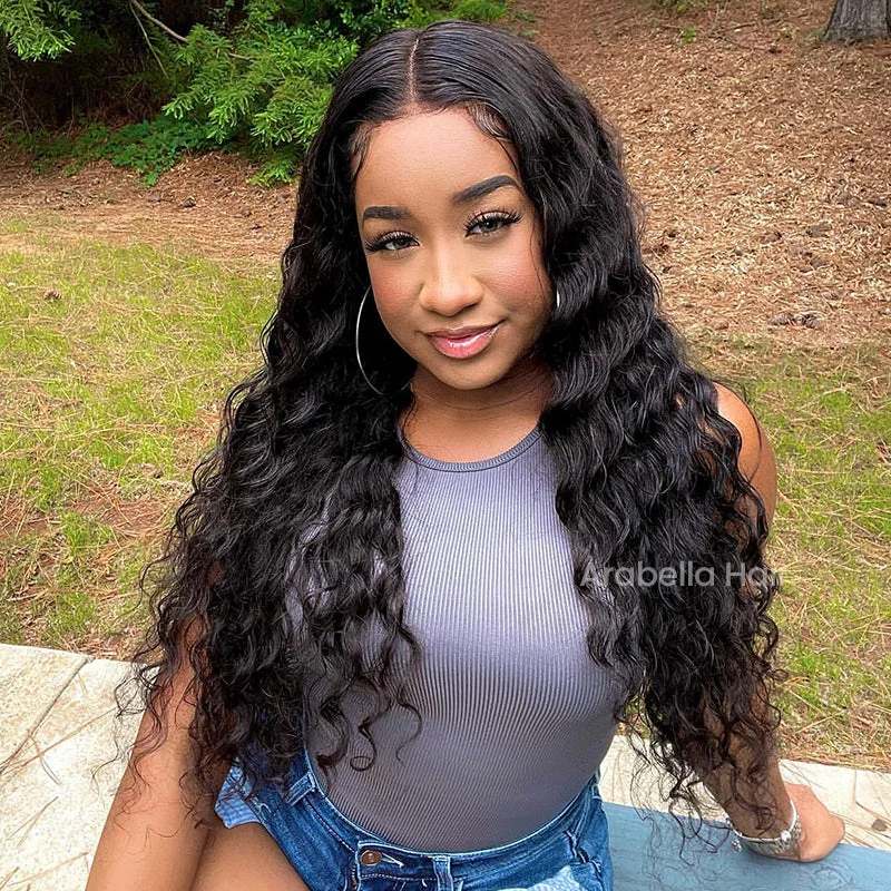 HD Lace 6x5 Lace Closure Wigs Deep Wave Glueless Wig Pre Plucked Natural Black Deep Wave Human Hair Wigs