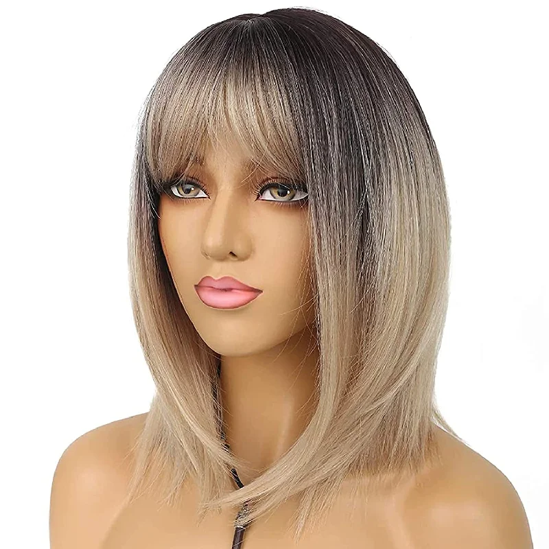 Dirty Blonde Shoulder Length Straight Synthetic Bang Wig