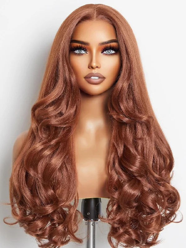 Fiery Auburn Brown Loose Wave Human Hair Blend Wig