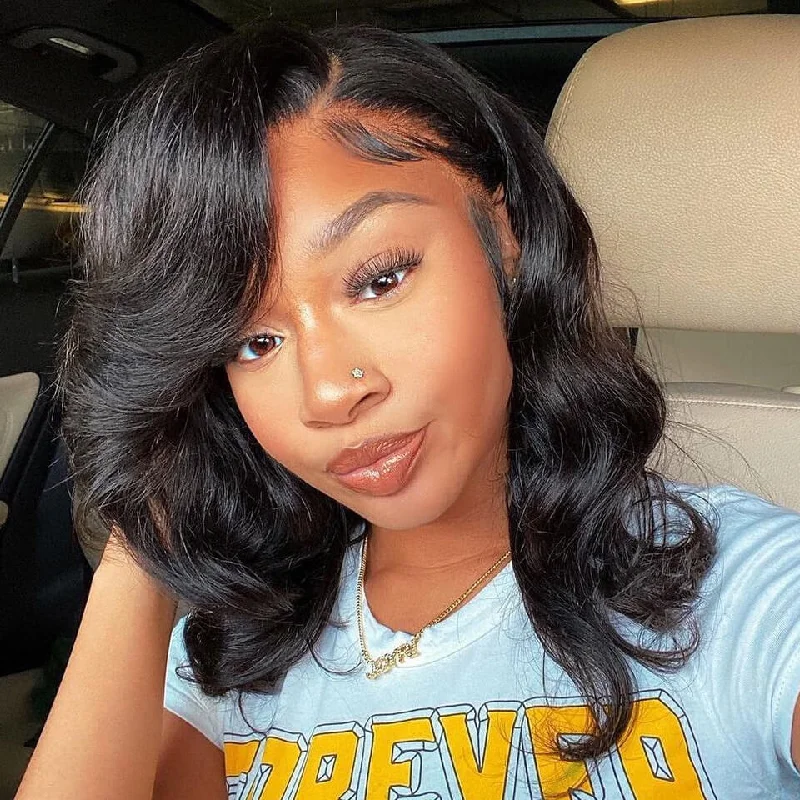 Flash Sale Human Hair short 13x4 lace front wigs bodyvwave straight curly style under $89