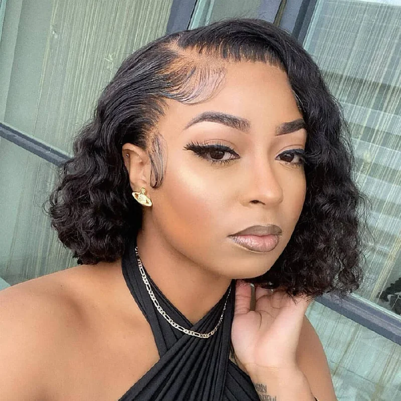 Flash Sale Human Hair short 13x4 lace front wigs bodyvwave straight curly style under $89