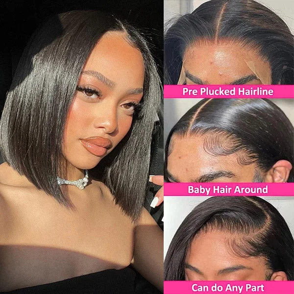 Short Bob Wigs Free Part Bob Lace Front Wigs 100% Bob Human Hair Wigs