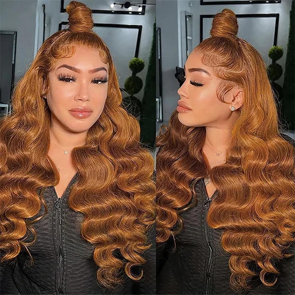 Lolly Ginger Copper Brown Glueless 13x4 HD Lace Front Wigs Body Wave Pre Plucked Colored Human Hair Lace Wigs