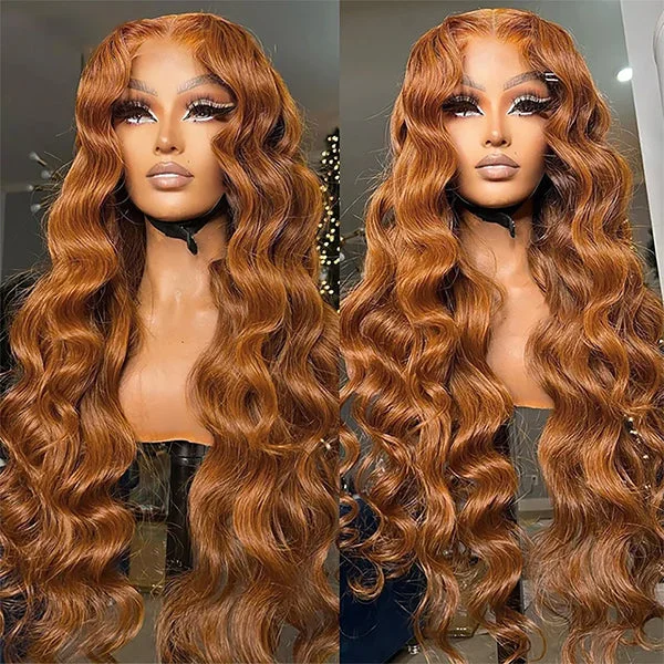 Lolly Ginger Copper Brown Glueless 13x4 HD Lace Front Wigs Body Wave Pre Plucked Colored Human Hair Lace Wigs