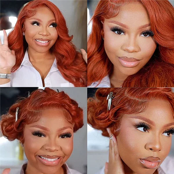 Lolly Ginger Copper Brown Glueless 13x4 HD Lace Front Wigs Body Wave Pre Plucked Colored Human Hair Lace Wigs