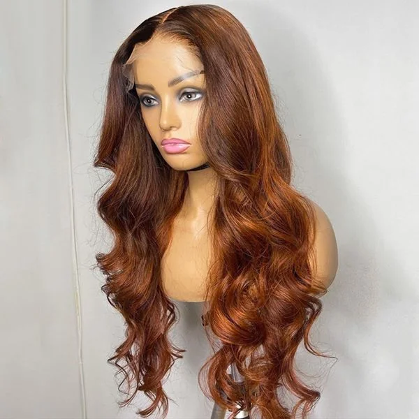 Lolly Ginger Copper Brown Glueless 13x4 HD Lace Front Wigs Body Wave Pre Plucked Colored Human Hair Lace Wigs