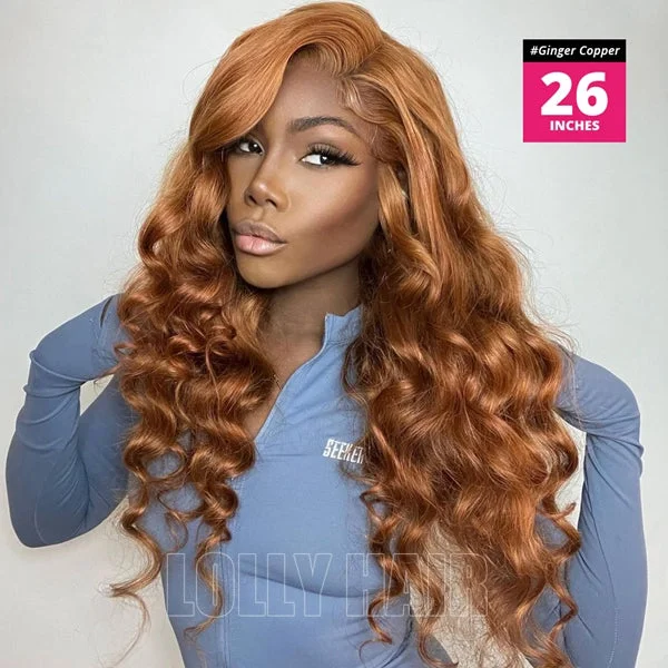 Lolly Ginger Copper Brown Glueless 13x4 HD Lace Front Wigs Body Wave Pre Plucked Colored Human Hair Lace Wigs