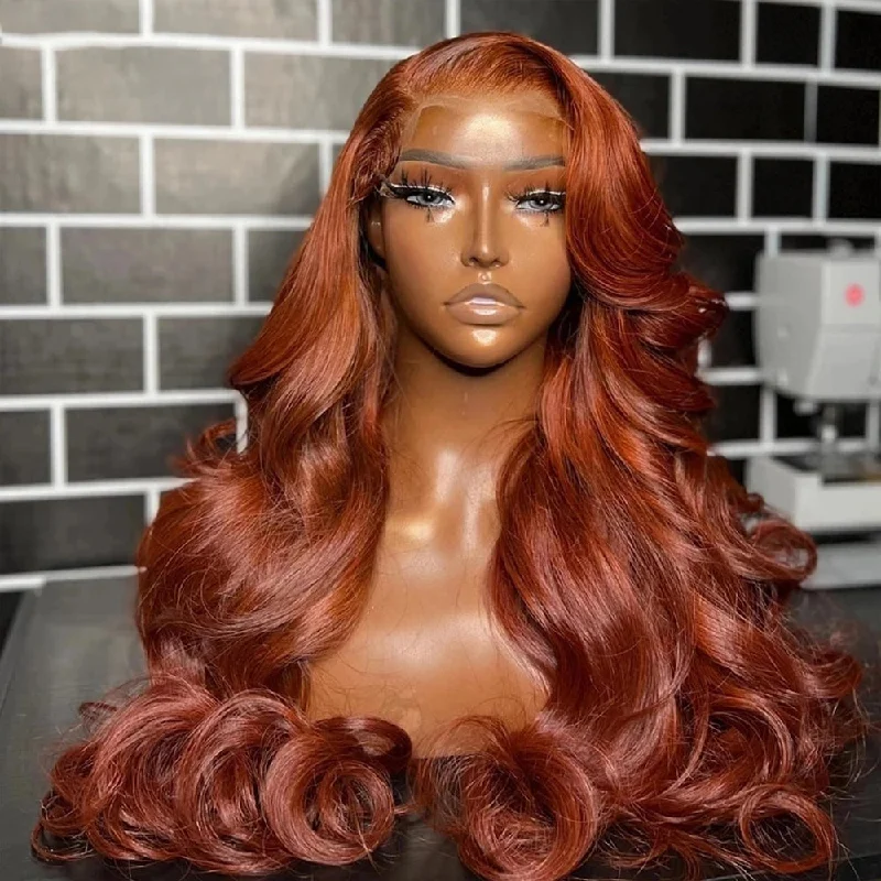 Lolly Ginger Copper Brown Glueless 13x4 HD Lace Front Wigs Body Wave Pre Plucked Colored Human Hair Lace Wigs