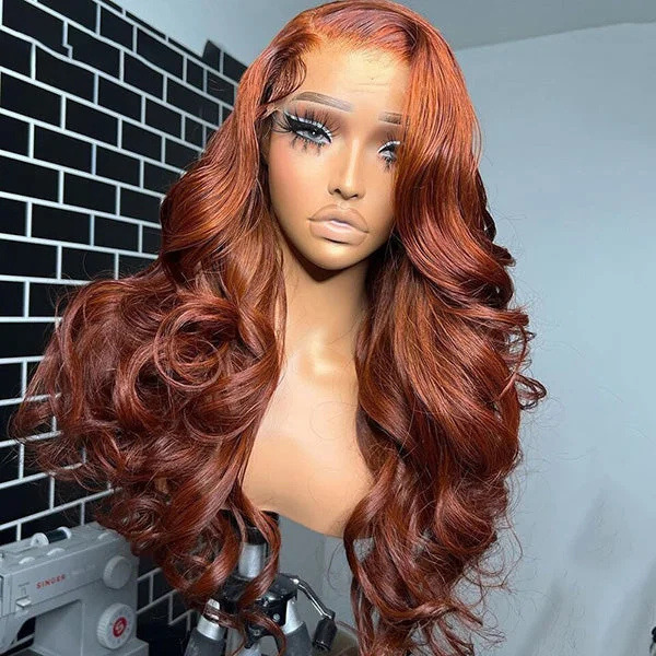 Lolly Ginger Copper Brown Glueless 13x4 HD Lace Front Wigs Body Wave Pre Plucked Colored Human Hair Lace Wigs