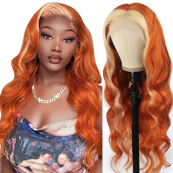 Ginger Wig With Blonde Highlights 13x4 Body Wave Glueless HD Transparent Lace Front Wigs For Wig